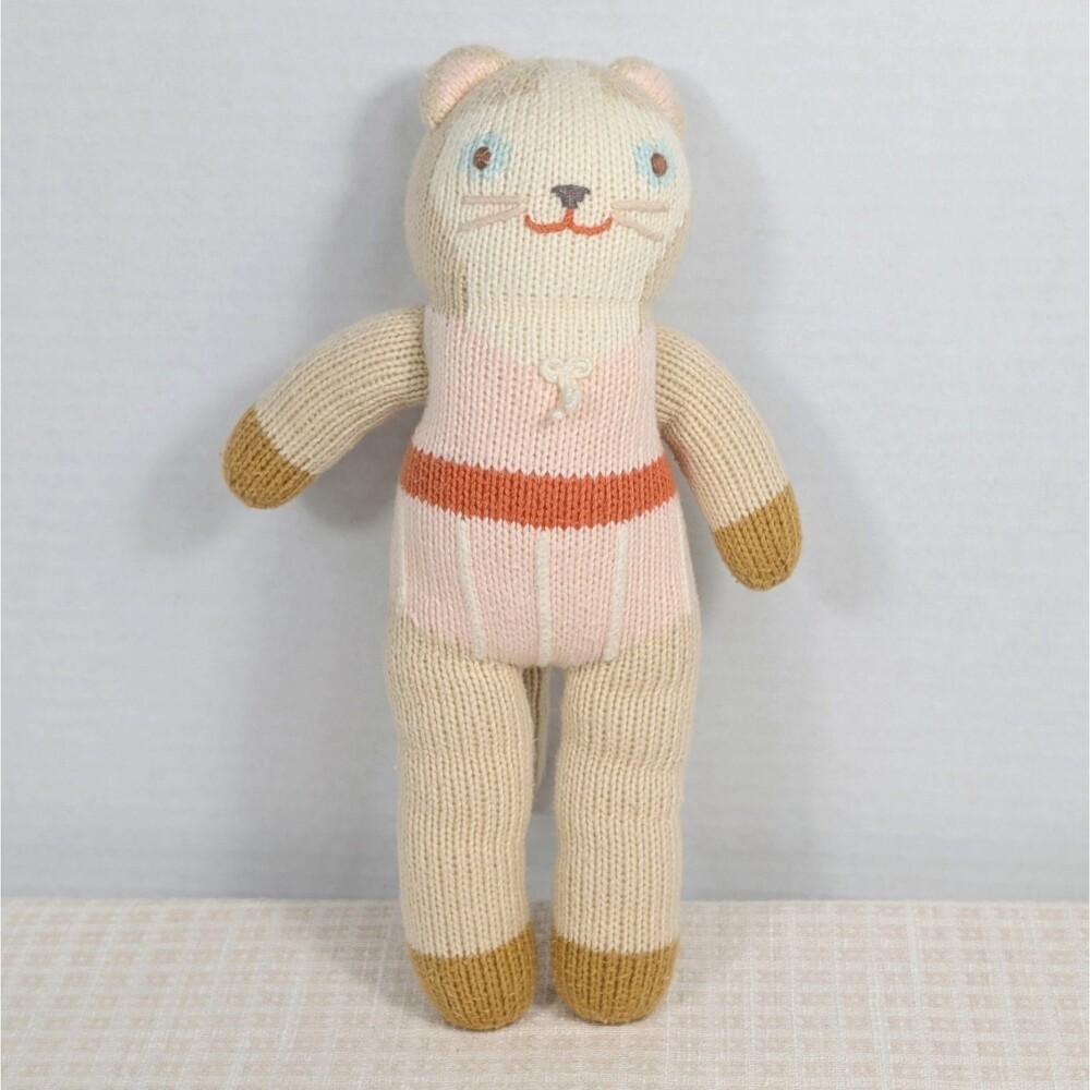 BlaBla Knit Doll Handcrafted Plush Toy Colette Cat Tan Pink 12" Peru Lovey